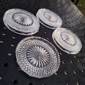 Crystal Glass Coaster Set of 4 Vintage Drink Holder or Trinket Dishes Clear